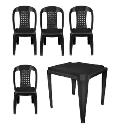 Aluguel Jogo 1 Mesa Com 4 Cadeiras Plástico Preta