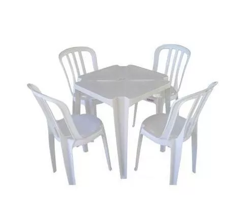 Aluguel Jogo 1 Mesa Com 4 Cadeiras Plástico Branca