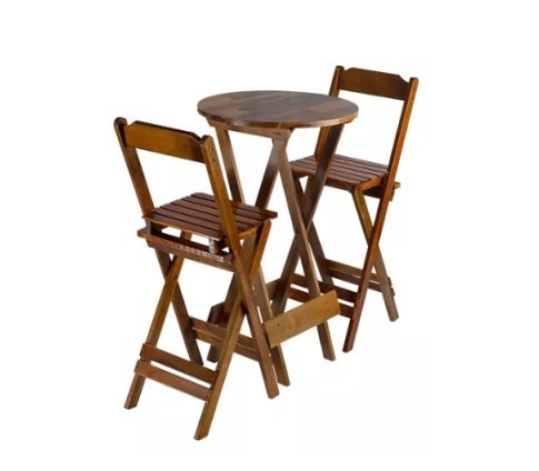 Aluguel Jogo Mesa Bistrô C/2 Banquetas Altas Dobrável Madeira - Estilo boteco