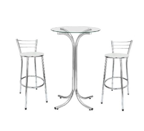 Aluguel de Jogo Mesa Bistrô Cromada com 2 Banquetas – Acento Branco
