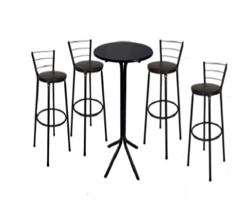 Aluguel de Jogo Mesa Bistrô Aço Preto com 4 Banquetas – Acento Preto
