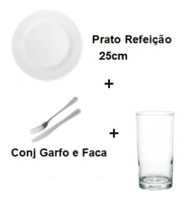 Aluguel Kit Prato Mesa Opaline 25cm + Conjunto Garfo e Faca + Copo